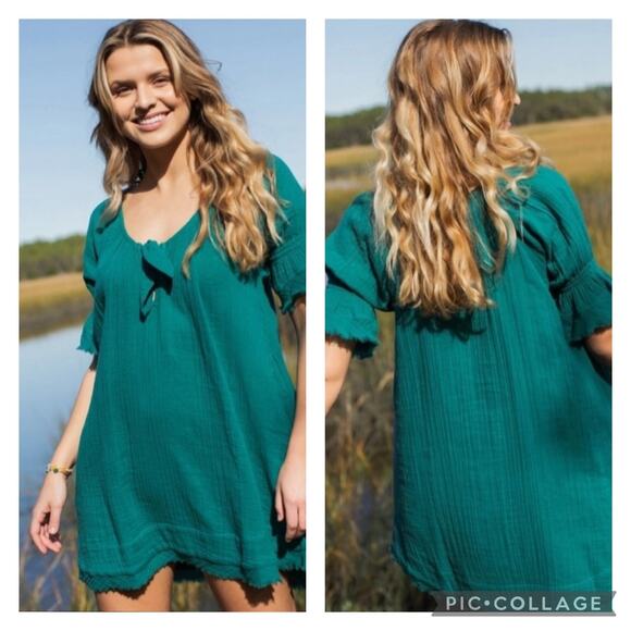 NATURAL LIFE Dresses & Skirts - Natural Life Sienna Teal Cotton Gauzy Dress Size L/XL